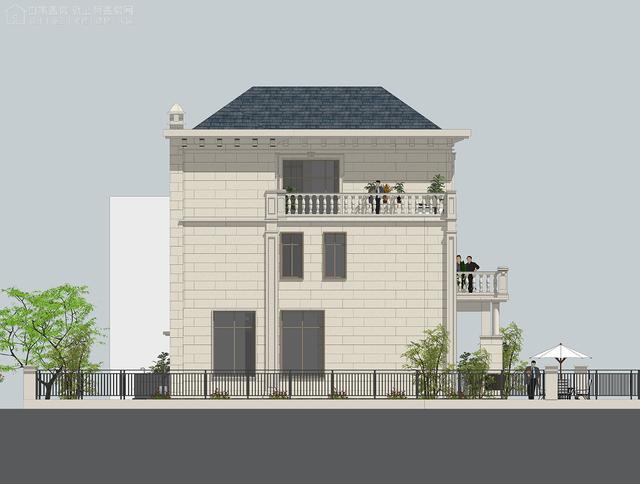 面寬14.0米進深13.5米三層大落地窗別墅圖，好看