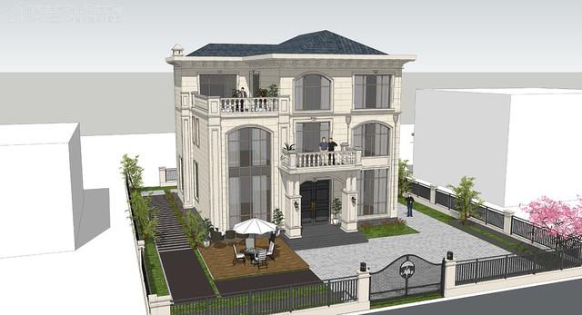 面寬14.0米進深13.5米三層大落地窗別墅圖，好看
