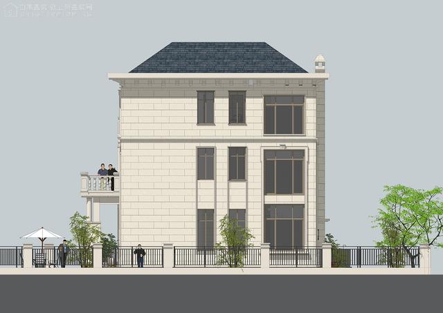 面寬14.0米進深13.5米三層大落地窗別墅圖，好看