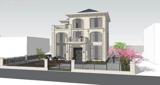 面寬14.0米進深13.5米三層大落地窗別墅圖，好看