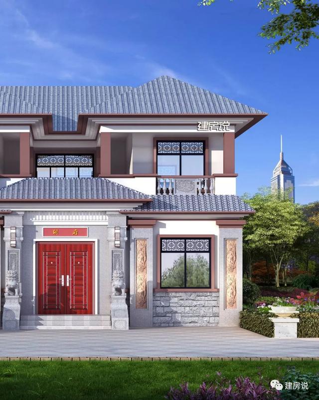 面寬12米的新中式帶內院別墅設計圖，類四合院風格