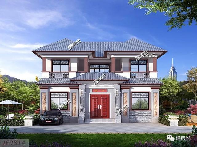 面寬12米的新中式帶內院別墅設計圖，類四合院風格