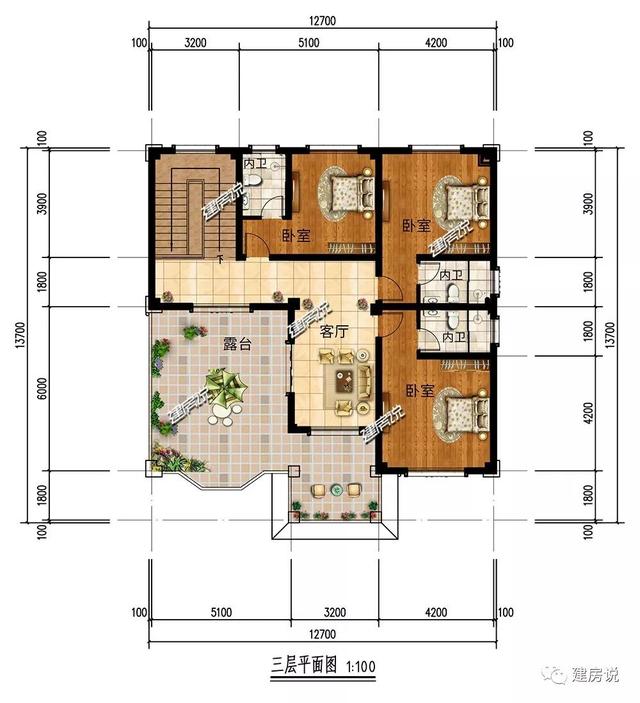 面寬12米的復式樓設計圖，挑空大客廳