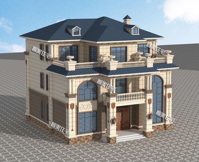 13.8×13.4米氣派高端歐式三層豪宅圖，復式帶堂屋