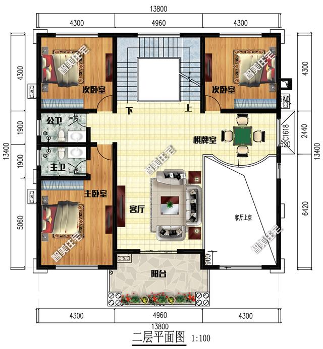 13.8×13.4米氣派高端歐式三層豪宅圖，復式帶堂屋
