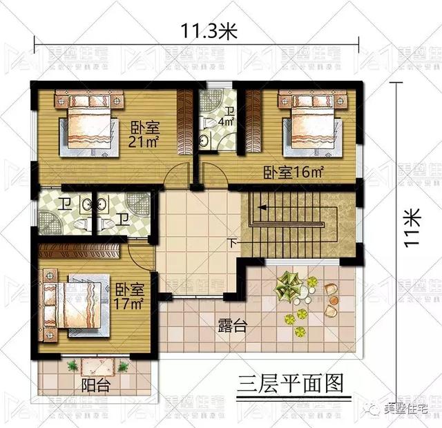 占地125平的七居室3層豪宅設計圖，人多也夠住