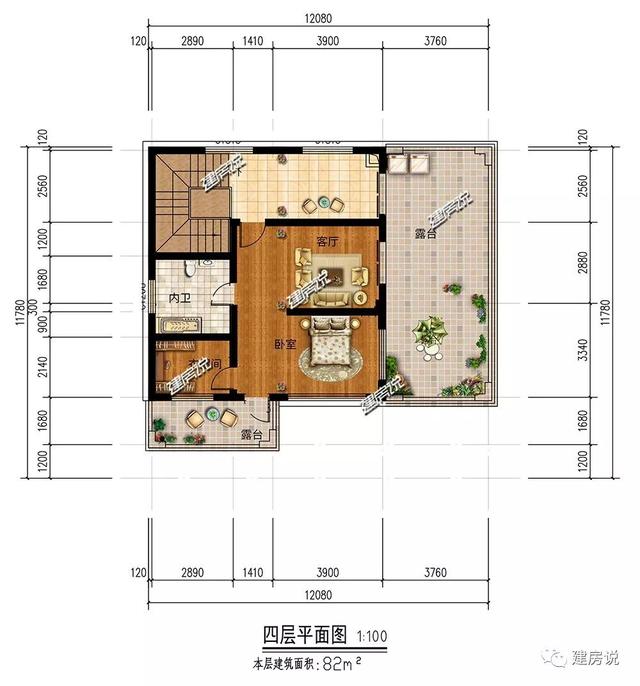 面寬12米占地130平的新中式自建房戶型圖，四層大套房不錯