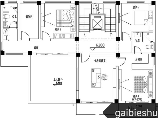 16.3m×12.3m三層平屋頂別墅設計，框架結構