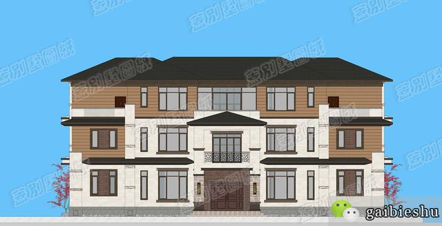 湖南婁底三層雙拼別墅效果圖及平面，外觀大氣