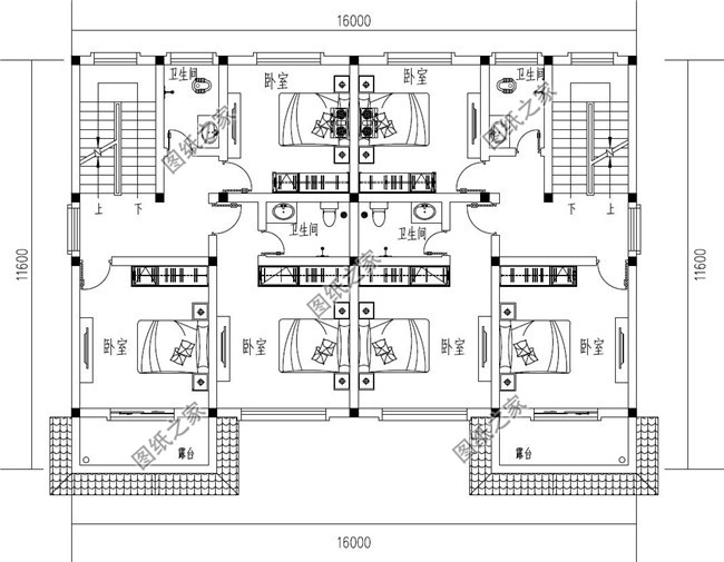 兄弟雙拼三層小別墅設計圖紙，占地160平方米左右