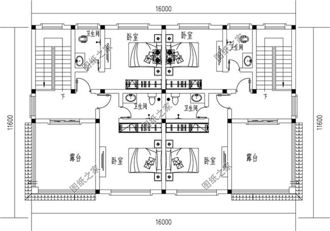 兄弟雙拼三層小別墅設計圖紙，占地160平方米左右