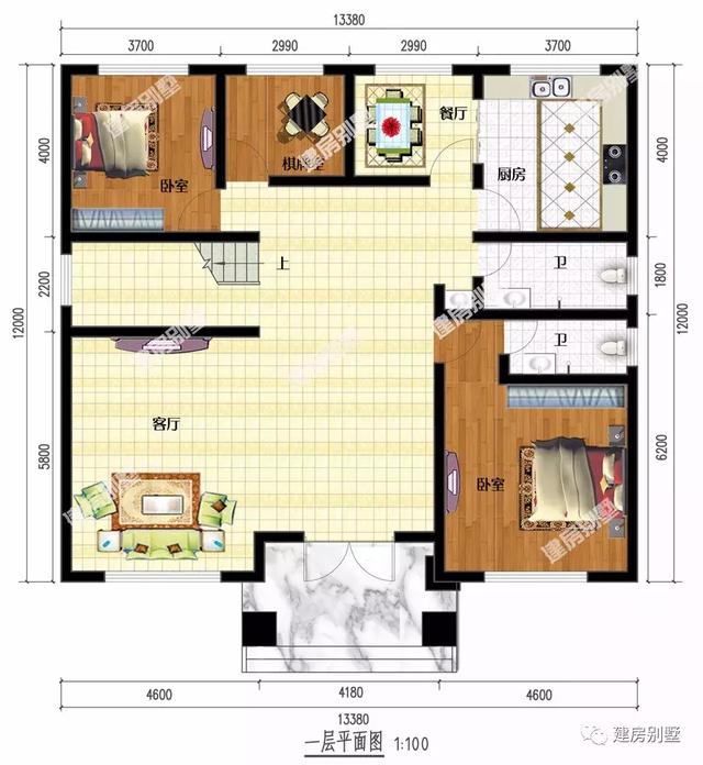 客廳挑空設計的兩棟復式豪宅樓房戶型，第二棟配落地窗