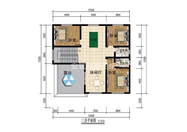開間12.5米，進深11.1米農村3層樓房設計戶型，主體造價不到40萬