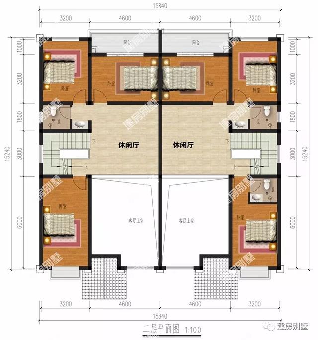 客廳挑空設計的兩棟雙拼房子戶型圖，兩棟誰更氣派