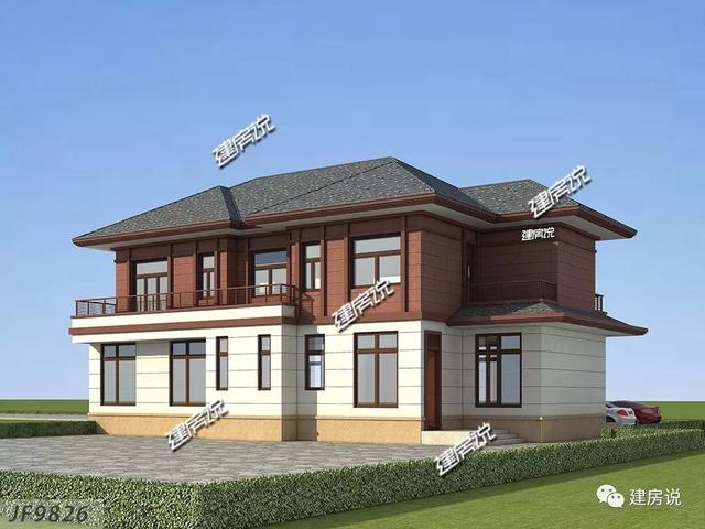 四間兩層新中式農村別墅自建房戶型圖，外觀時尚