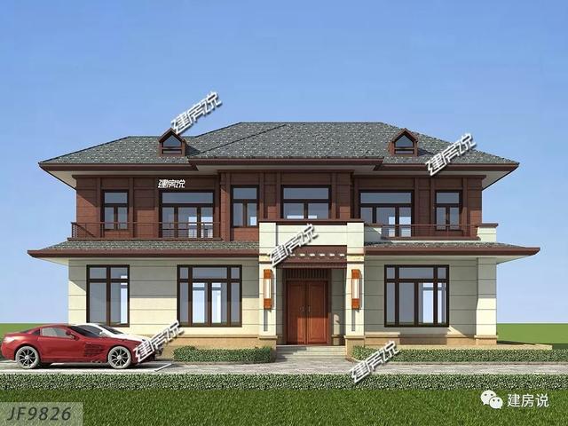 四間兩層新中式農村別墅自建房戶型圖，外觀時尚