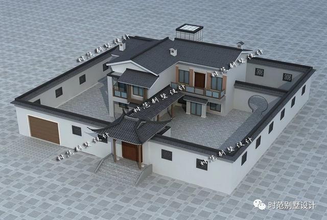 15x13米二層帶庭院中式別墅設計，徽派中式典范外觀