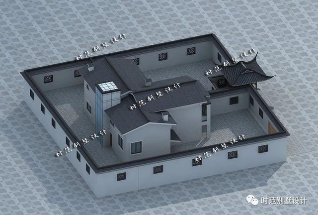 15x13米二層帶庭院中式別墅設計，徽派中式典范外觀