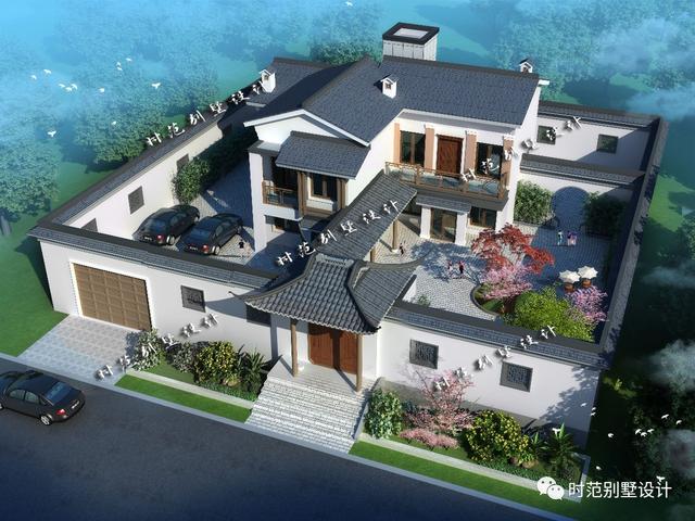 15x13米二層帶庭院中式別墅設計，徽派中式典范外觀