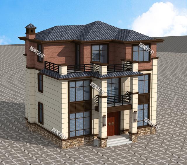 11×9.46米新中式外觀風格的三層別墅樓房戶型，大氣