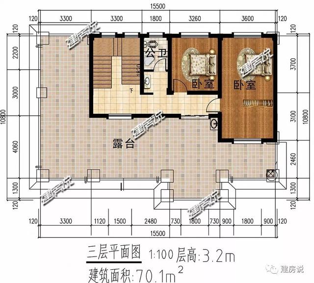 開間15.5米進深10.8米的兩層半樓房設計圖，你離好日子就差一套別墅
