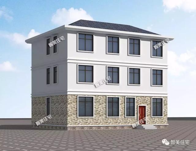 13×12.2米三層帶堂屋自建樓房設(shè)計(jì)，外觀適合鄉(xiāng)村