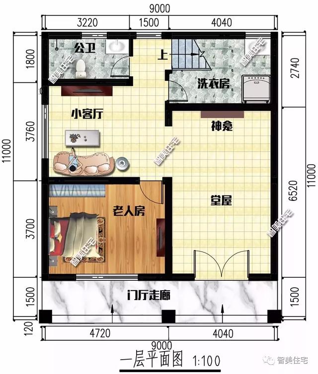9×11米二層簡單造價低的農村房子方案，主體16萬帶堂屋，獨立廚房
