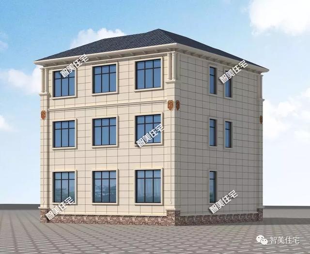 11.4×12.8米三層自建房子方案圖，帶堂屋設計