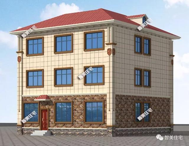 12×14.1米鄉村三層復式樓房方案圖，外觀漂亮