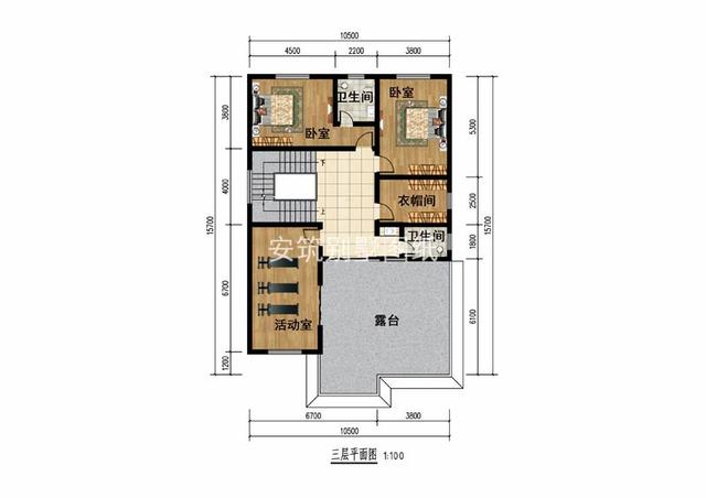開間10.5米進深15.7米農村簡單三層樓房圖，造價比較低