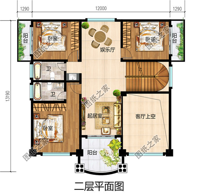 2019新款農村四層別墅設計圖紙戶型圖，帶挑空客廳