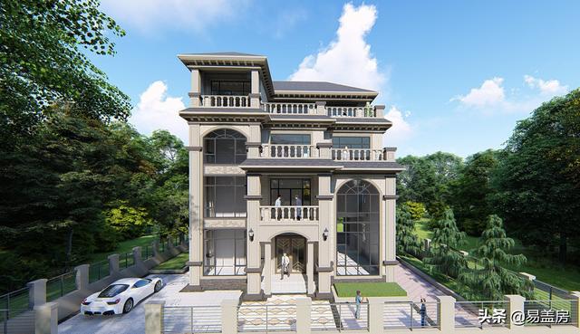 湖南四層歐式別墅設計方案，堂屋+茶室+KTV+露臺