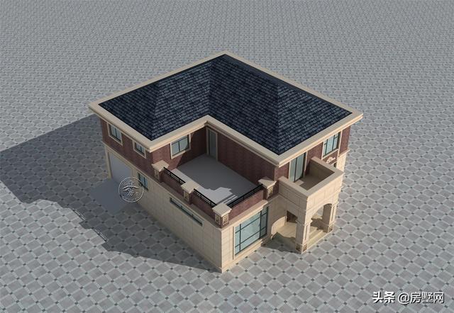 開間11.8米面寬14.5米二層鄉村簡歐別墅圖，外觀配色協調