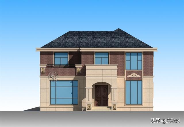 開間11.8米面寬14.5米二層鄉村簡歐別墅圖，外觀配色協調