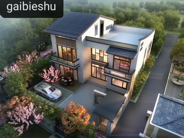 53萬山東二層半現代別墅設計，坡屋頂結合平屋頂