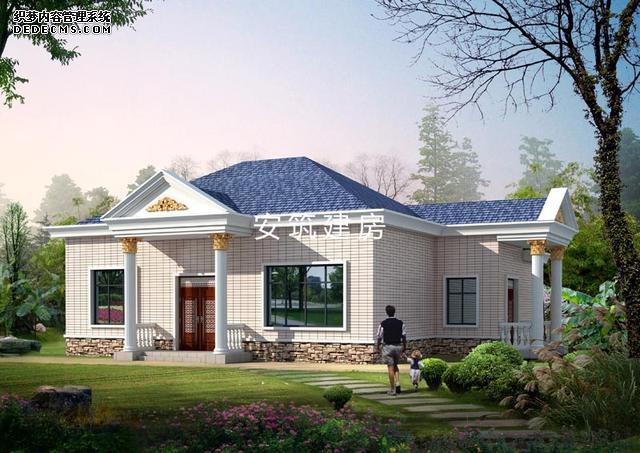 造價不到20萬鄉(xiāng)村一層坡屋頂房子戶型圖，外墻為文化石