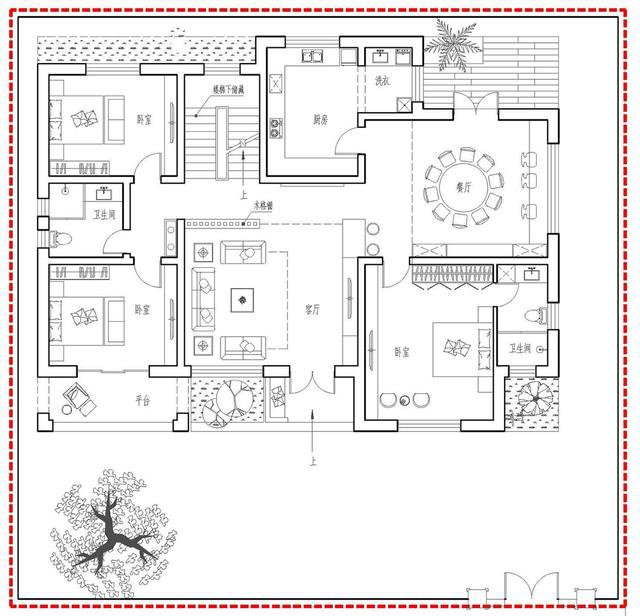 帶小院新中式雙層別墅設(shè)計(jì)戶型圖，戶型實(shí)用
