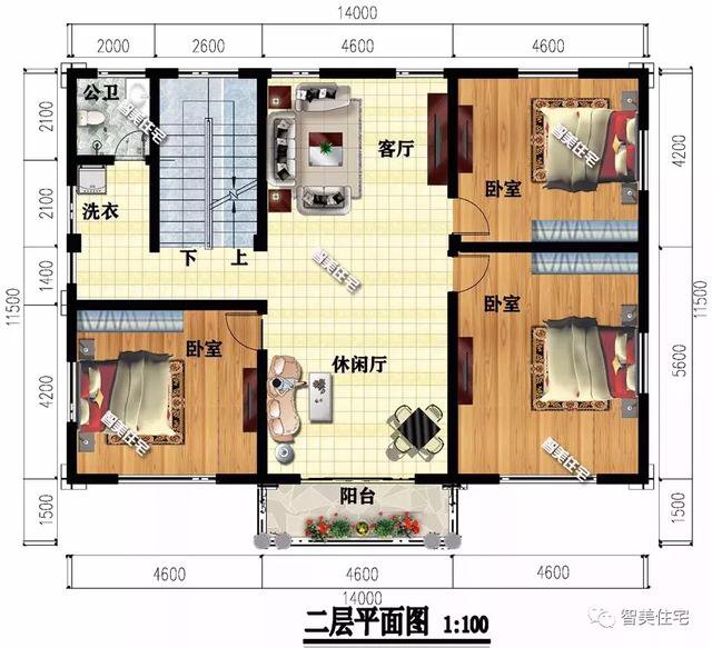 14×11.5米農村三層自建房戶型方案設計，超大堂房