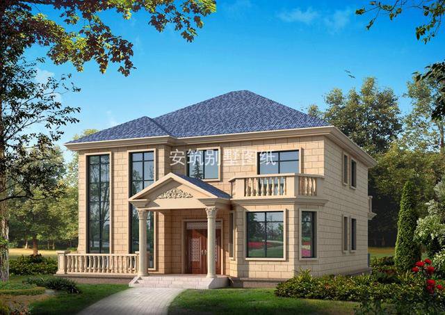 開間13.2米進(jìn)深14.2米二層簡歐民房設(shè)計(jì)方案，復(fù)式客廳