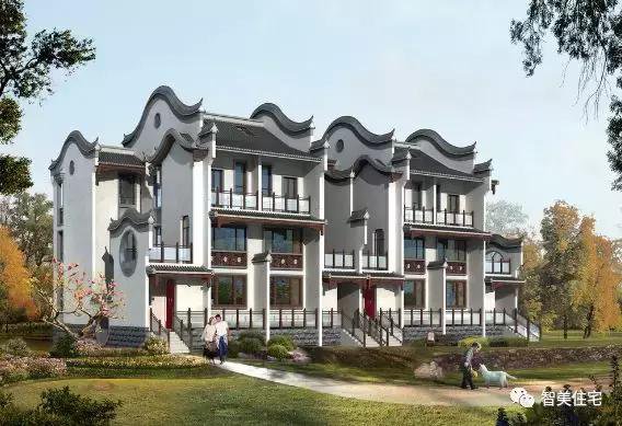 幾款徽派風格別墅效果圖片，白墻灰瓦馬頭墻