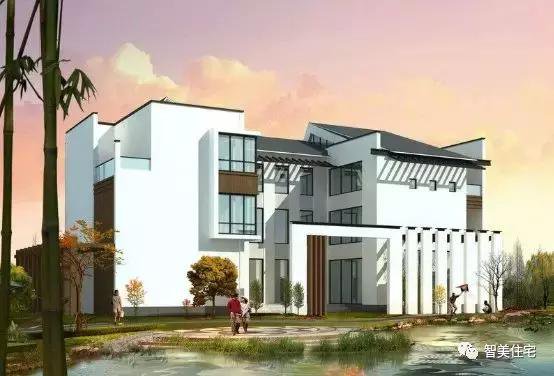 幾款徽派風格別墅效果圖片，白墻灰瓦馬頭墻