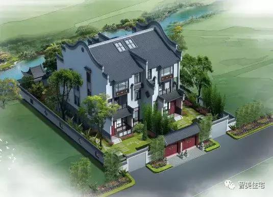 幾款徽派風格別墅效果圖片，白墻灰瓦馬頭墻