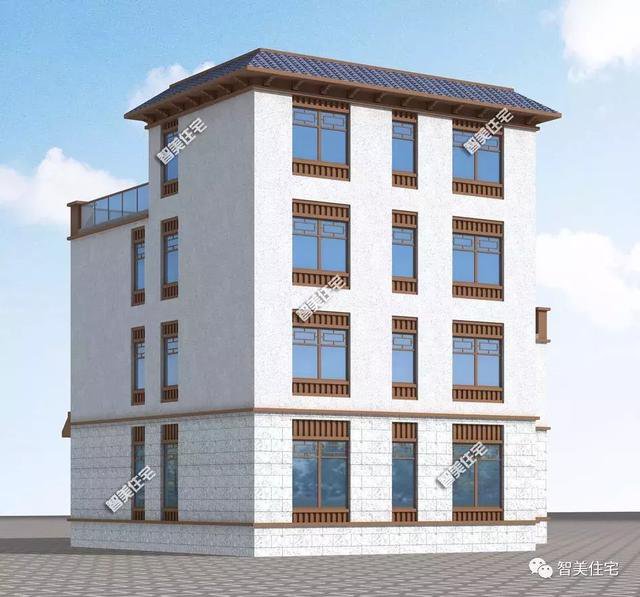 16.7×12.7米新中式四層別墅戶型方案圖，平屋頂設計