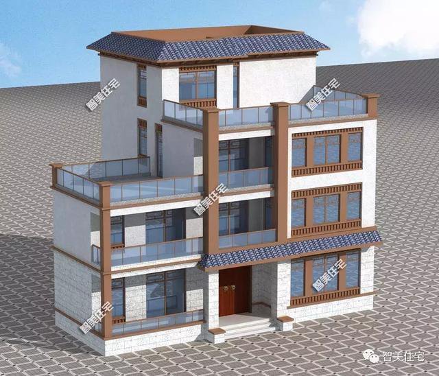 16.7×12.7米新中式四層別墅戶型方案圖，平屋頂設計