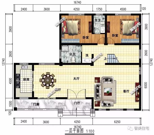 16.7×12.7米新中式四層別墅戶型方案圖，平屋頂設計
