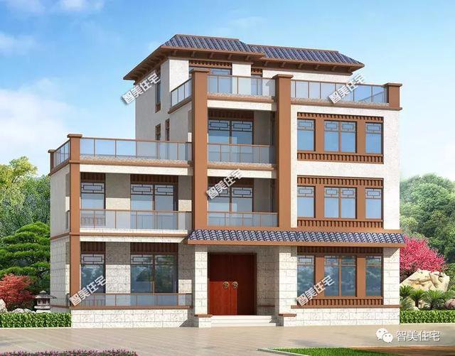 16.7×12.7米新中式四層別墅戶型方案圖，平屋頂設計