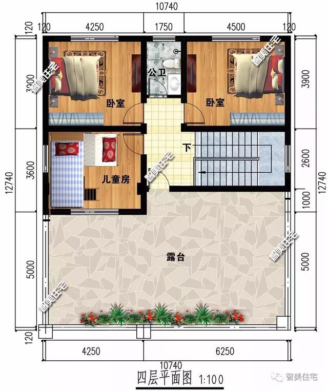 16.7×12.7米新中式四層別墅戶型方案圖，平屋頂設計