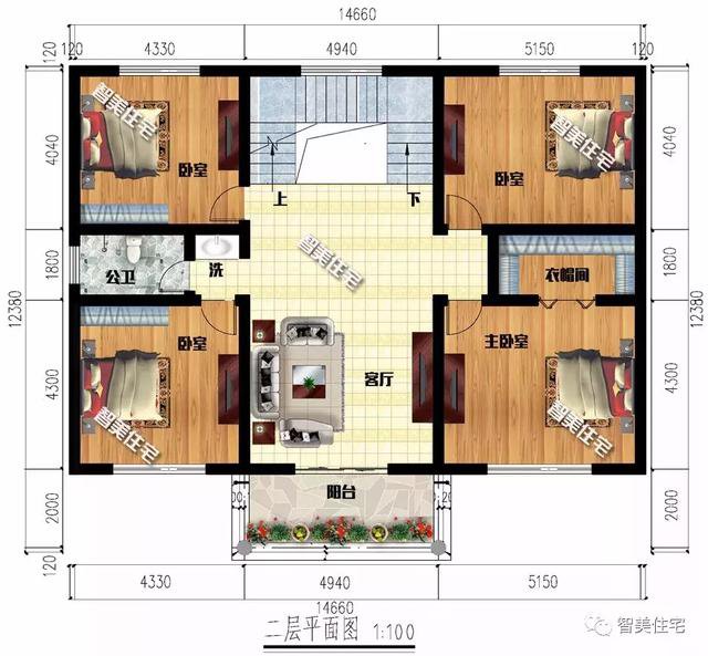 14.6×12.3米三層別墅效果圖片，帶堂屋設(shè)計(jì)