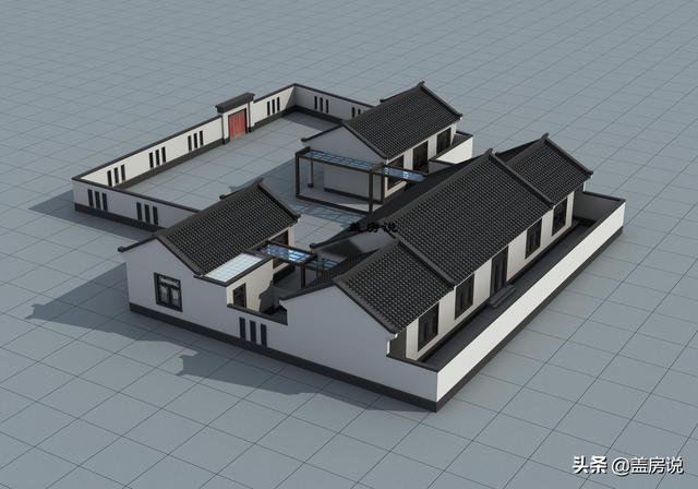 一層中式花園仿古住宅效果圖片和戶型圖，中國傳統精髓