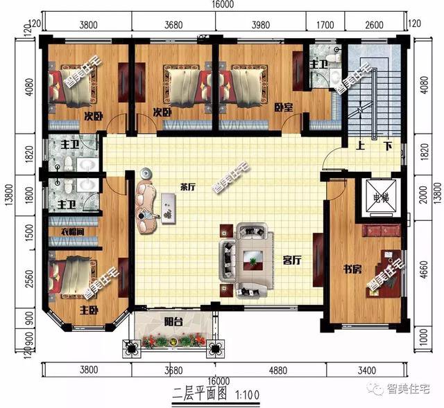 16×13.8米豪華三層半別墅豪宅戶型圖，還帶電梯